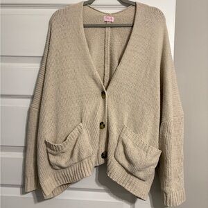 Pink Lily Cream Button-Up Cardigan